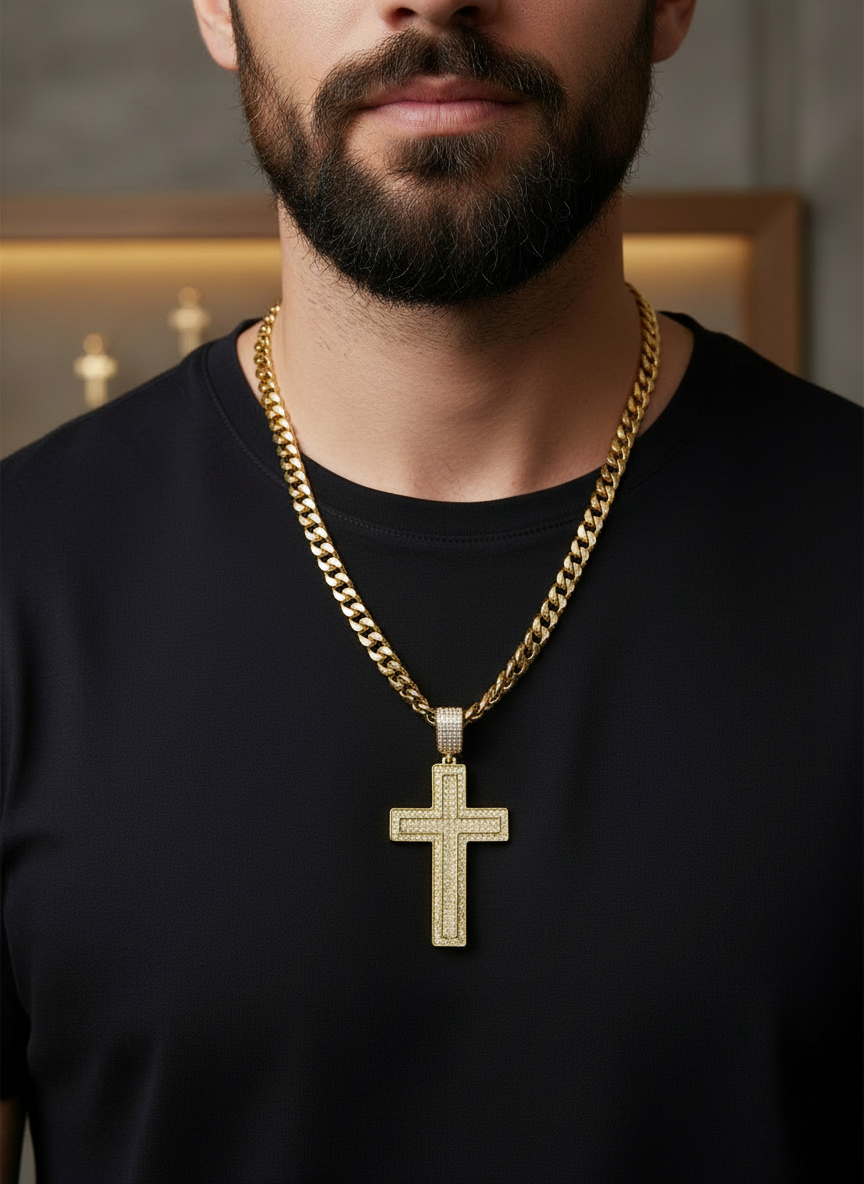 Cross pendant/ gold with black