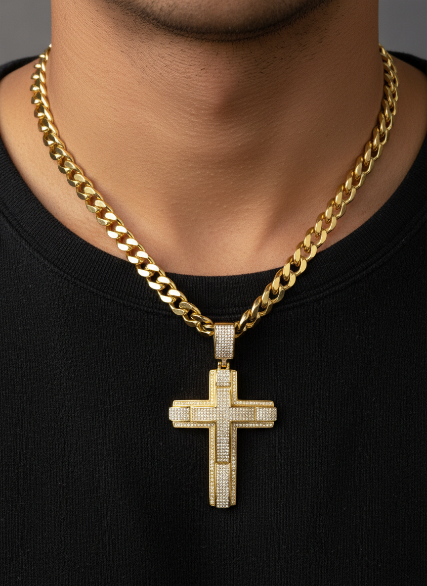 Cross pendant/ gold with black
