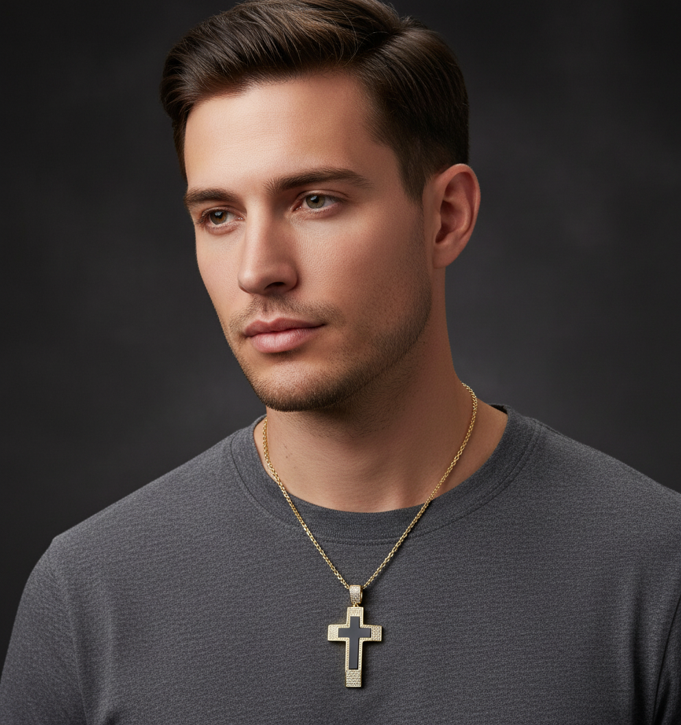 Cross pendant/ gold with black