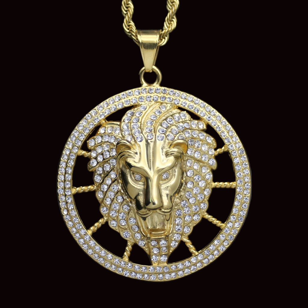 Extra-Large Diamond-Embellished Lion King Head Pendant