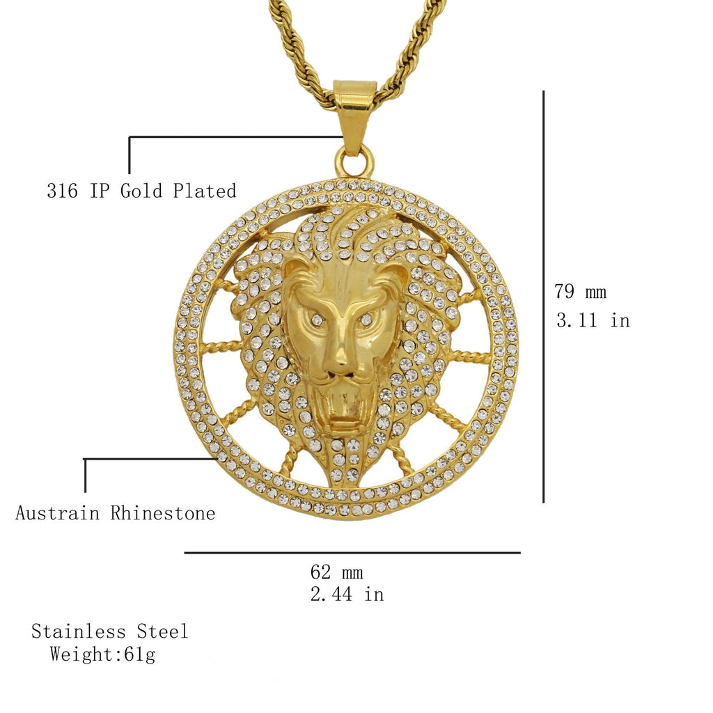 Extra-Large Diamond-Embellished Lion King Head Pendant