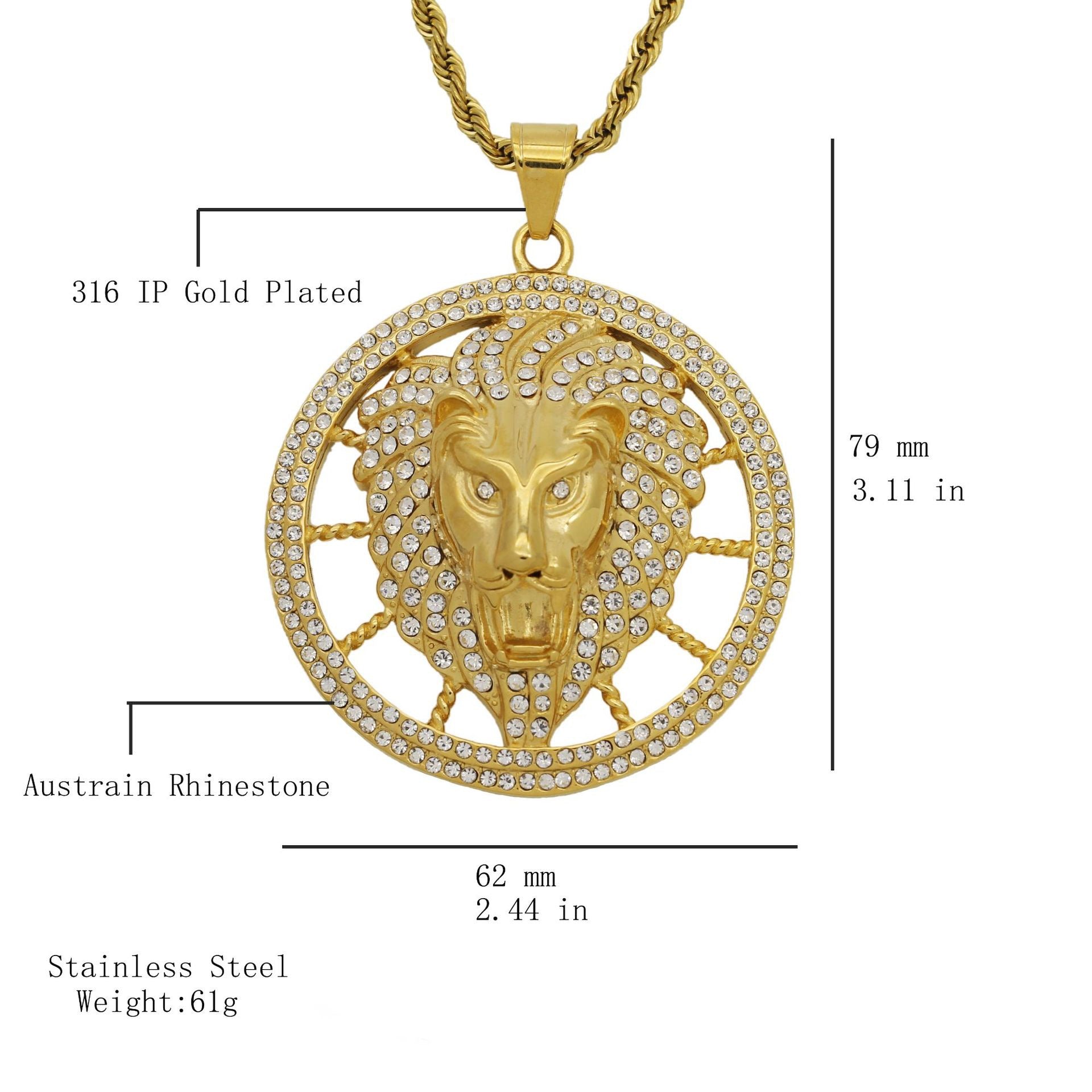 Extra-Large Diamond-Embellished Lion King Head Pendant
