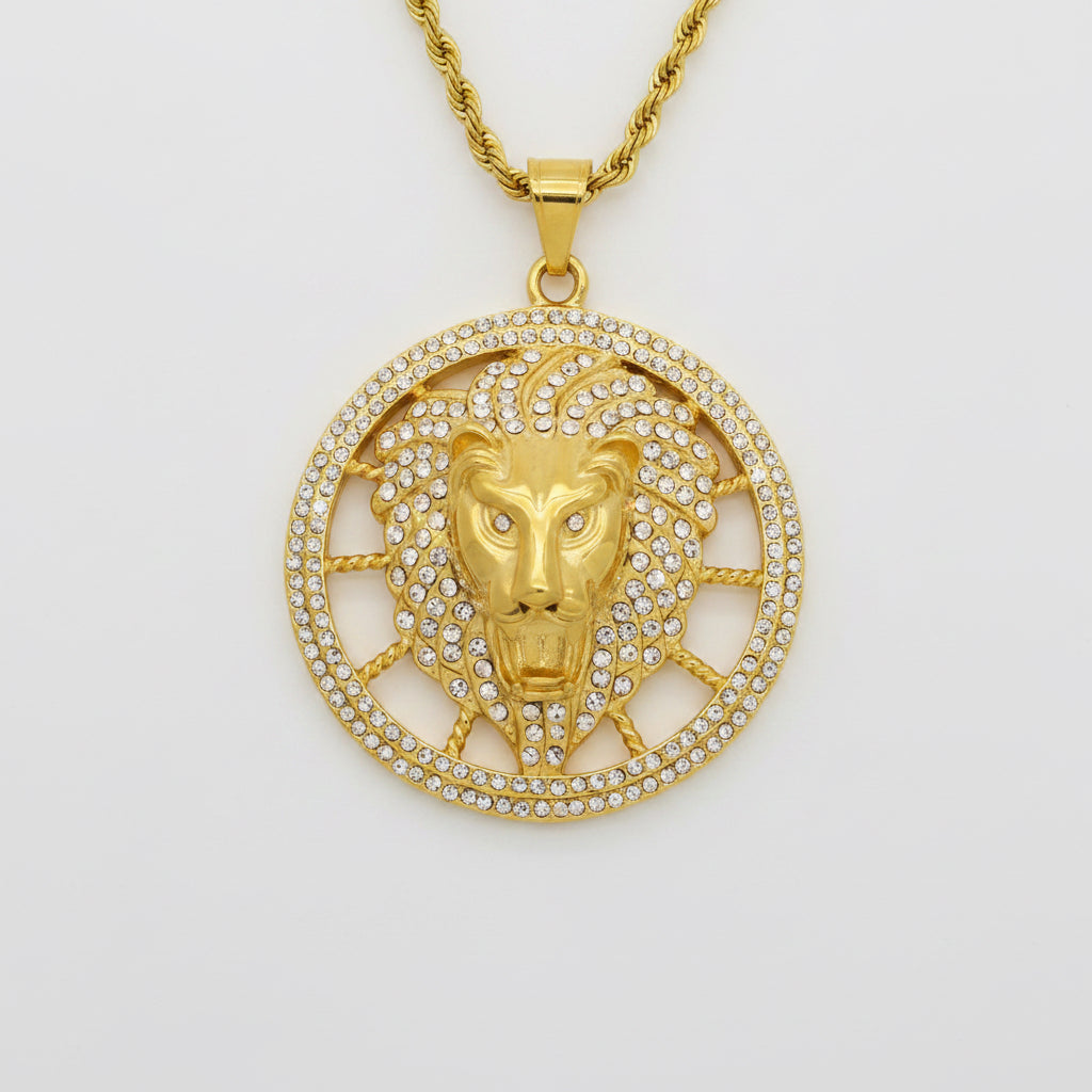 Extra-Large Diamond-Embellished Lion King Head Pendant