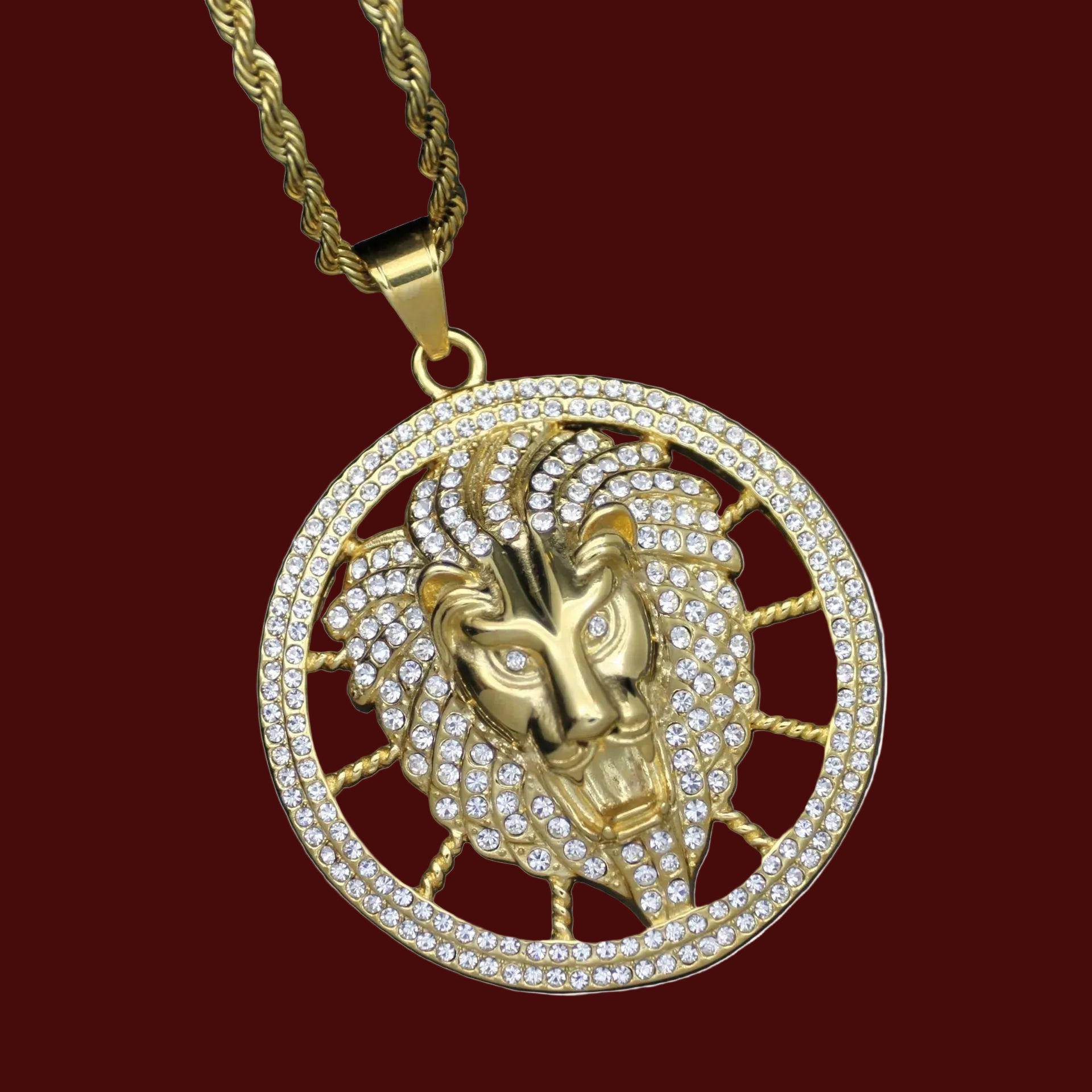 Extra-Large Diamond-Embellished Lion King Head Pendant