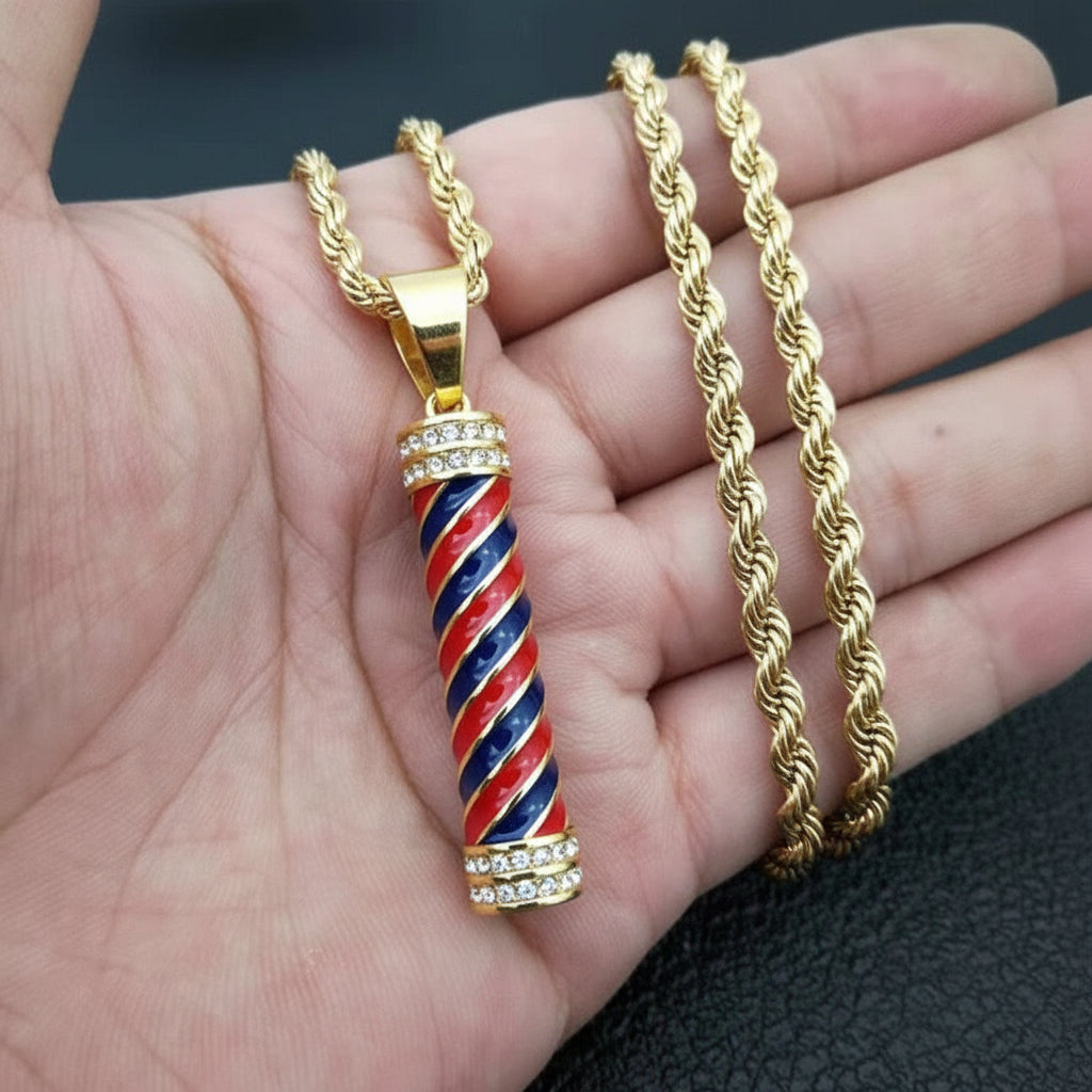 Barber Shop Pole Blue Red Ice Pendant